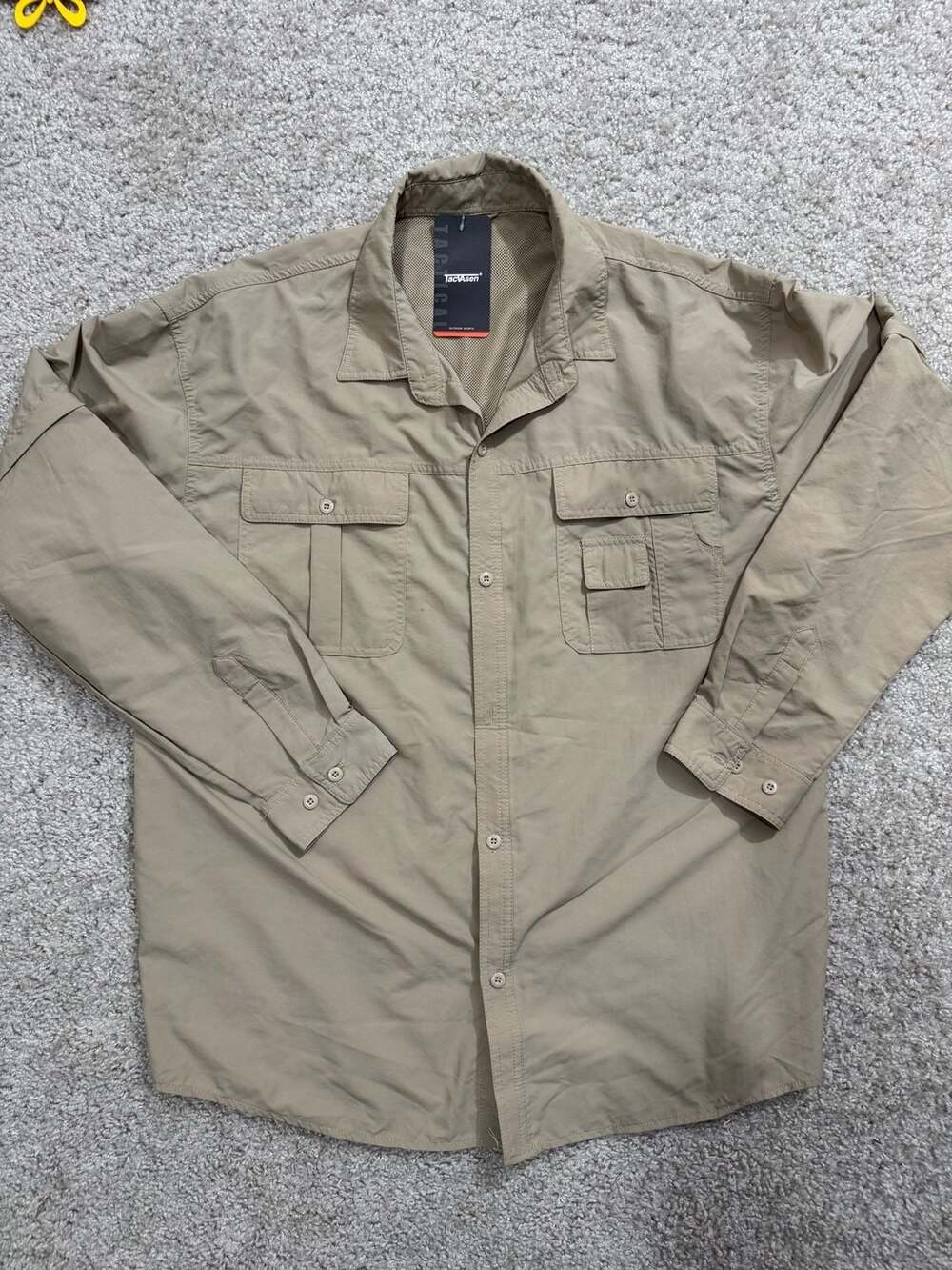 Tacvasen Men's Tactical Outdoor Convertible Long Sleeve Shirt, Khaki, Size US L